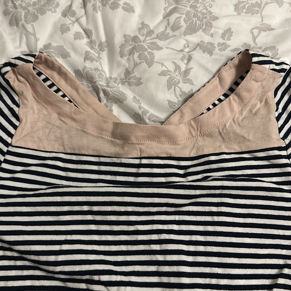 LUCCA Couture Striped Crop Top with Criss Cross Back Size L White / Dark Navy - Picture 2 of 7